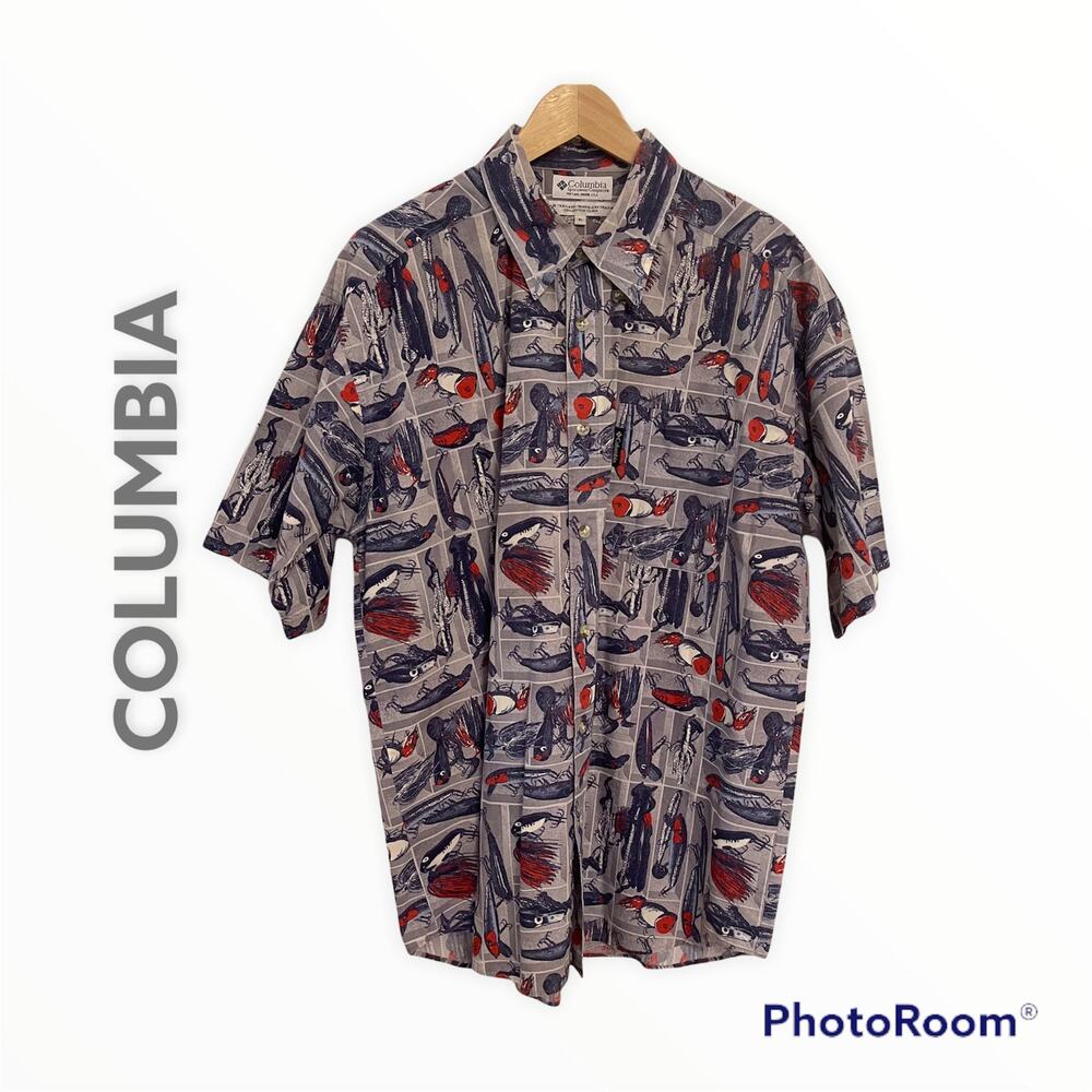 Columbia Men's Button Down Shirt Fishing Lures Sz XL